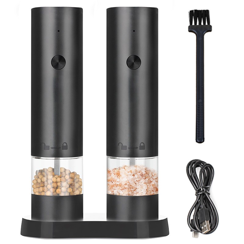 Rechargeable electric salt and pepper grinder set with storage base view 2