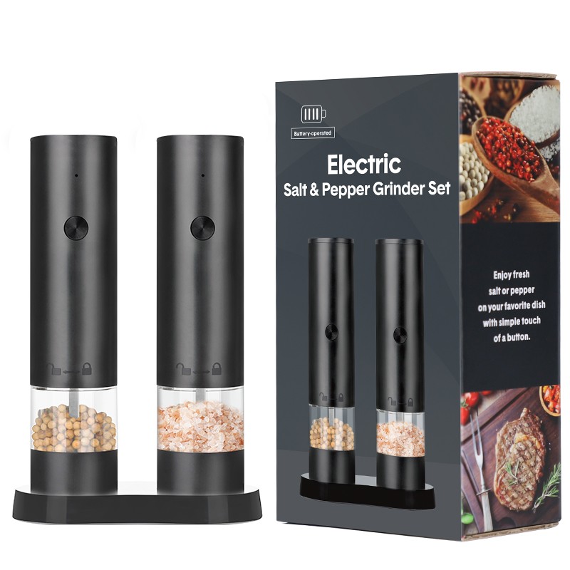 Rechargeable electric salt and pepper grinder set with storage base