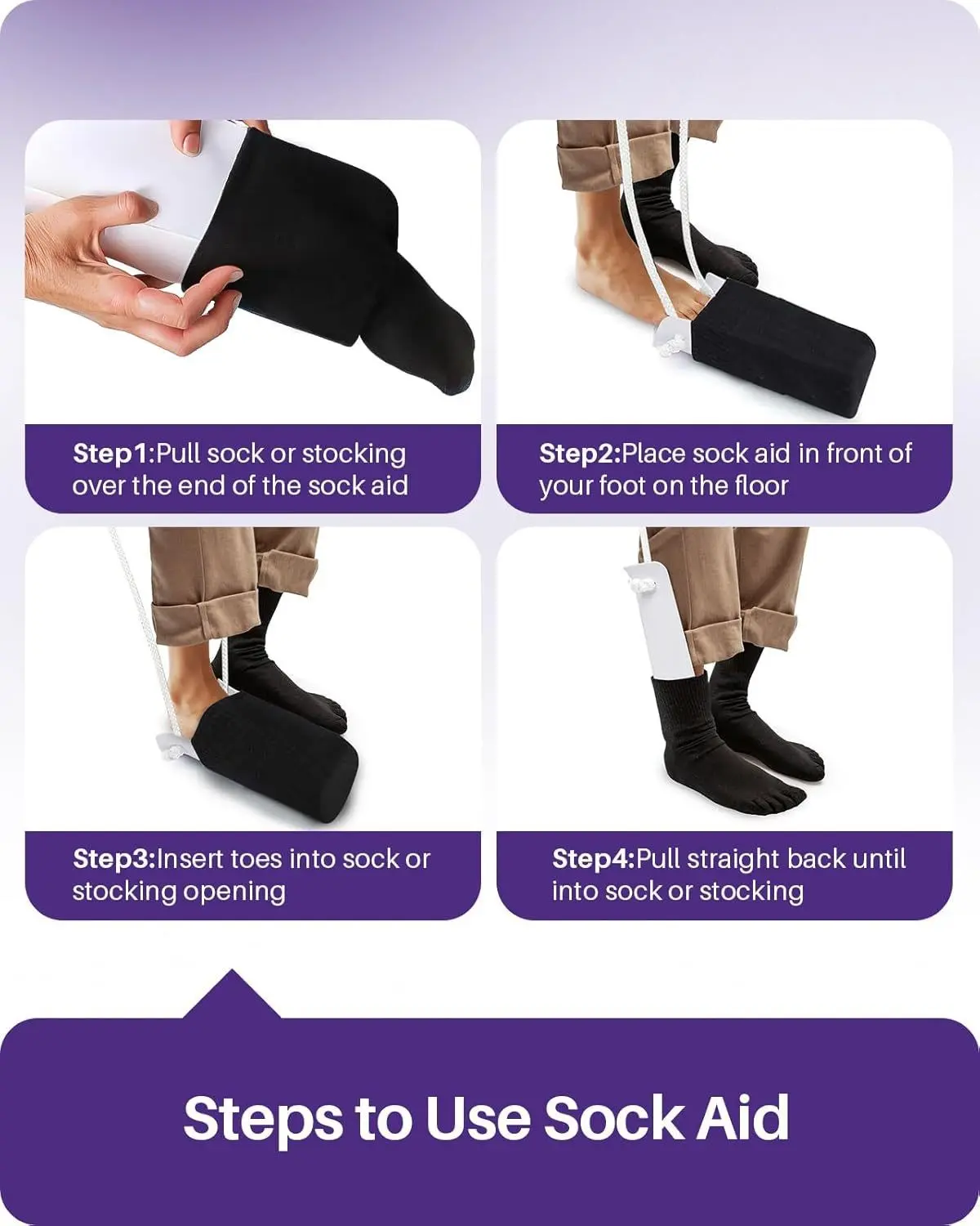 Sock Aid with Foam Handles Reliable Sock Aid Device Socks Helper for Regular ... view 2